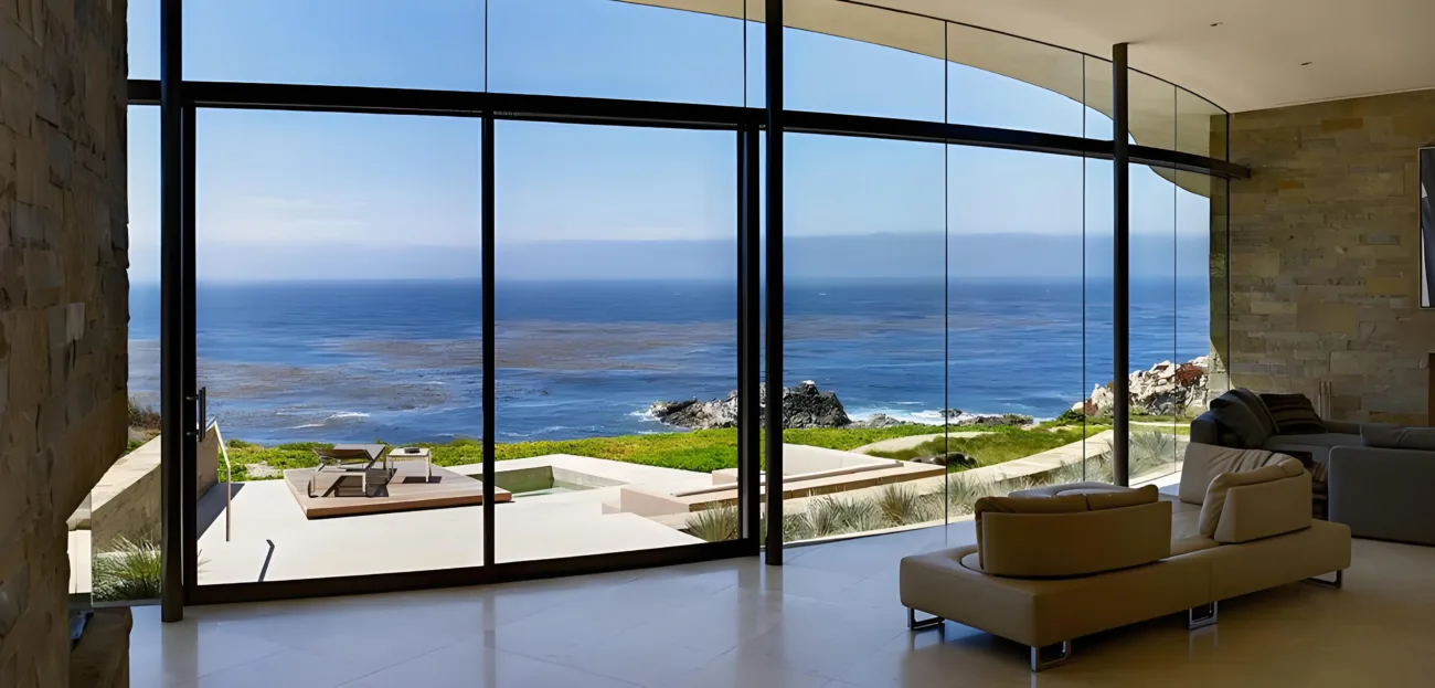 180° ocean view floor to ceiling windows installed privacy window film.