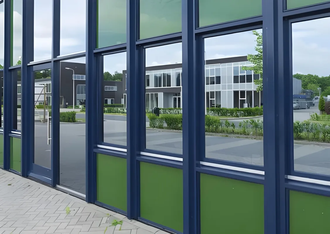 Ground floor office glass installed full privacy mirror film.