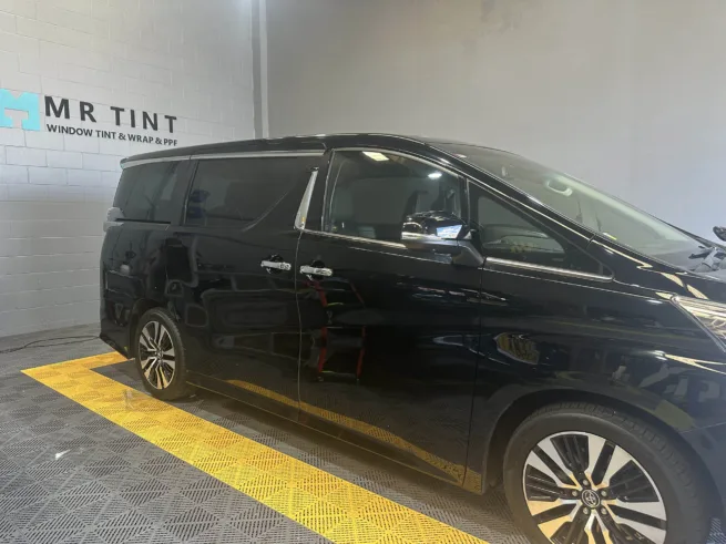 35% window film covered on two front door glasses of Toyota Alphard.