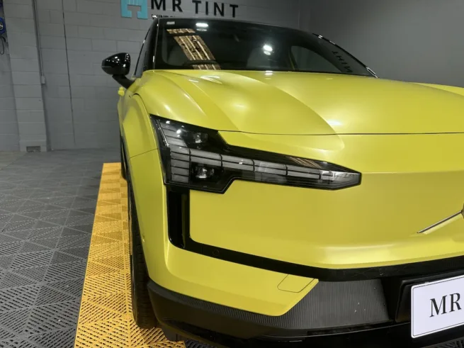 Yellow Volvo with satin paint protection film finish